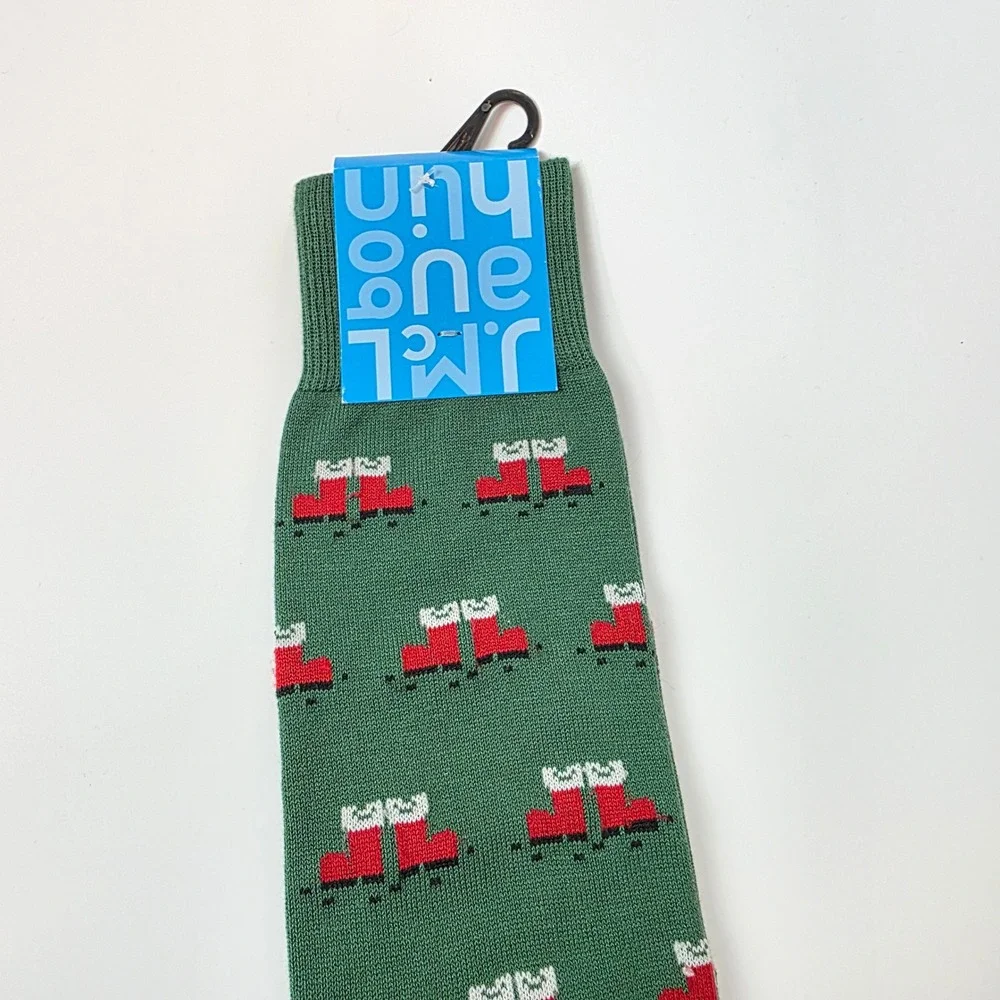 J‎ M CLaughlin Men Santa Boots Green Pima Cotton One Size Socks NWT